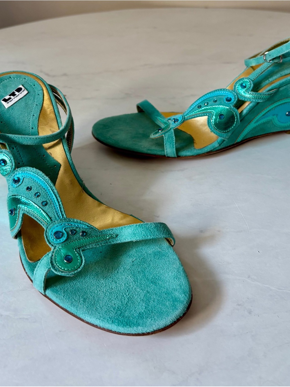 LTD Turquoise Suede Slingback Wedge Sandal - Picture 3 of 3